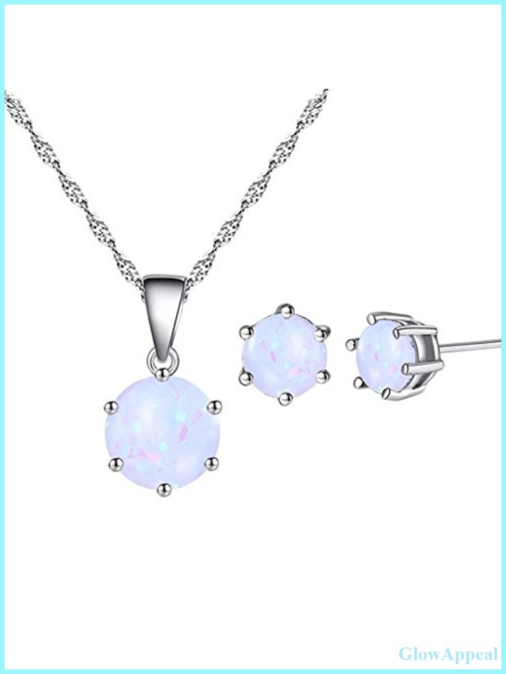 Opal Jewelry Set Silver Plated Brass Round Halo Pendant Necklace Stud Earrings